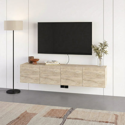 Hesmo 180cm Wall-Mounted TV Unit with 4 Soft-Close Doors — Travertine
