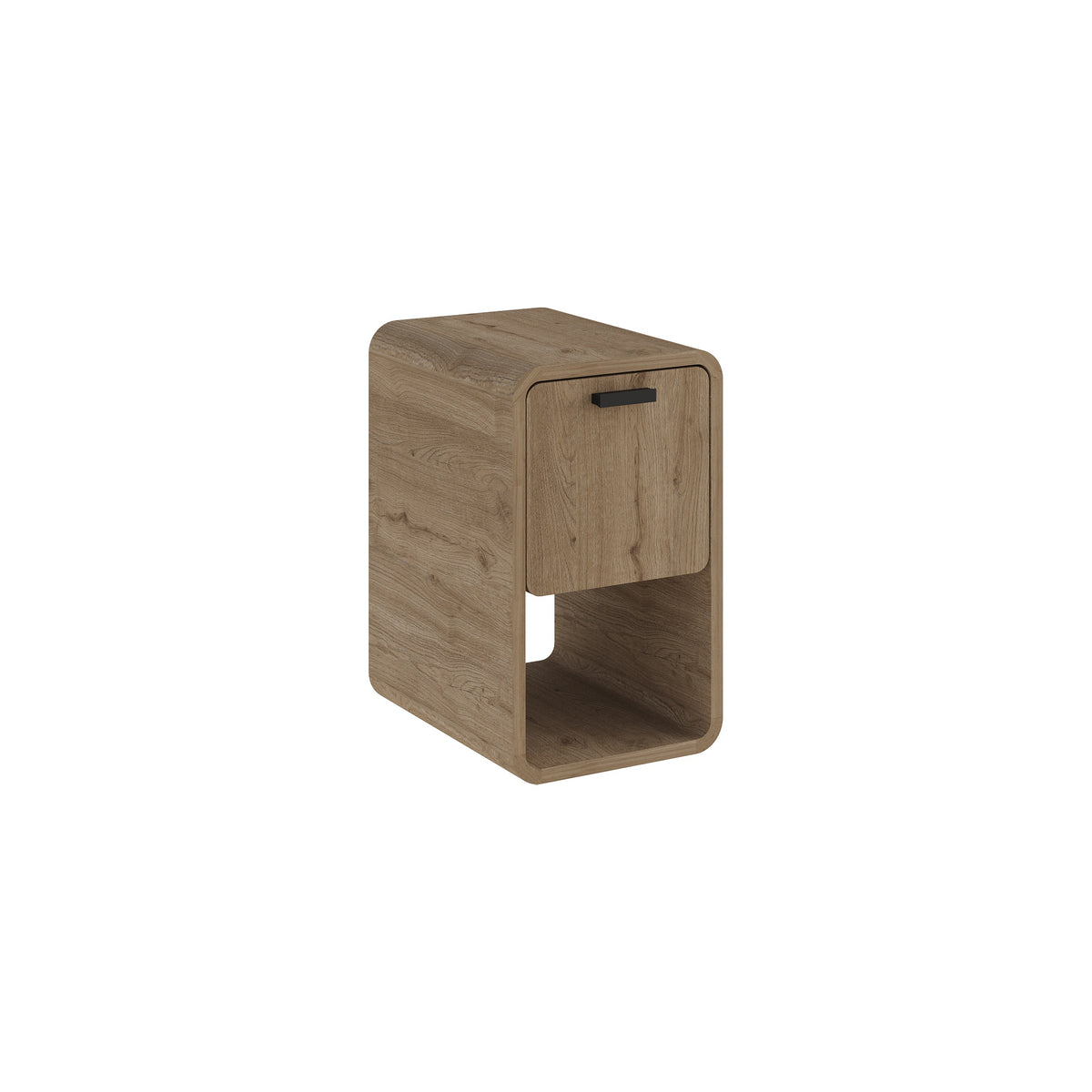 Sendra 30 cm Side Table with Drop-Down Door Storage — Natural Oak
