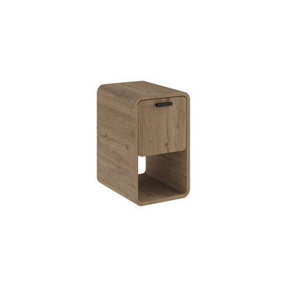 Sendra 30 cm Side Table with Drop-Down Door Storage — Natural Oak