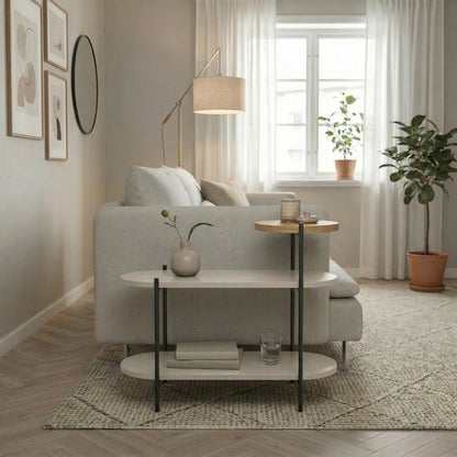 Fyrel 64cm 3-Tier Display Side Table with Metal Frame — Sandstone