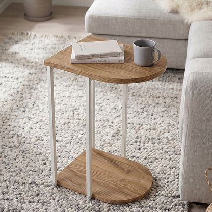 Yrsel 42cm Half-Round Side Table with Lower Shelf — Whiskey Oak