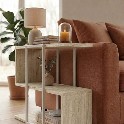 Grelle 56 cm Two-Tier Side Table with Metal Frame — Travertine