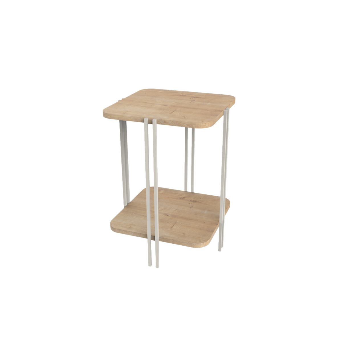 Zemlo 41cm Square 2-Tier Side Table with Metal Side Legs — Oak