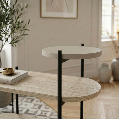 Fyrel 64cm 3-Tier Display Side Table with Metal Frame — Travertine