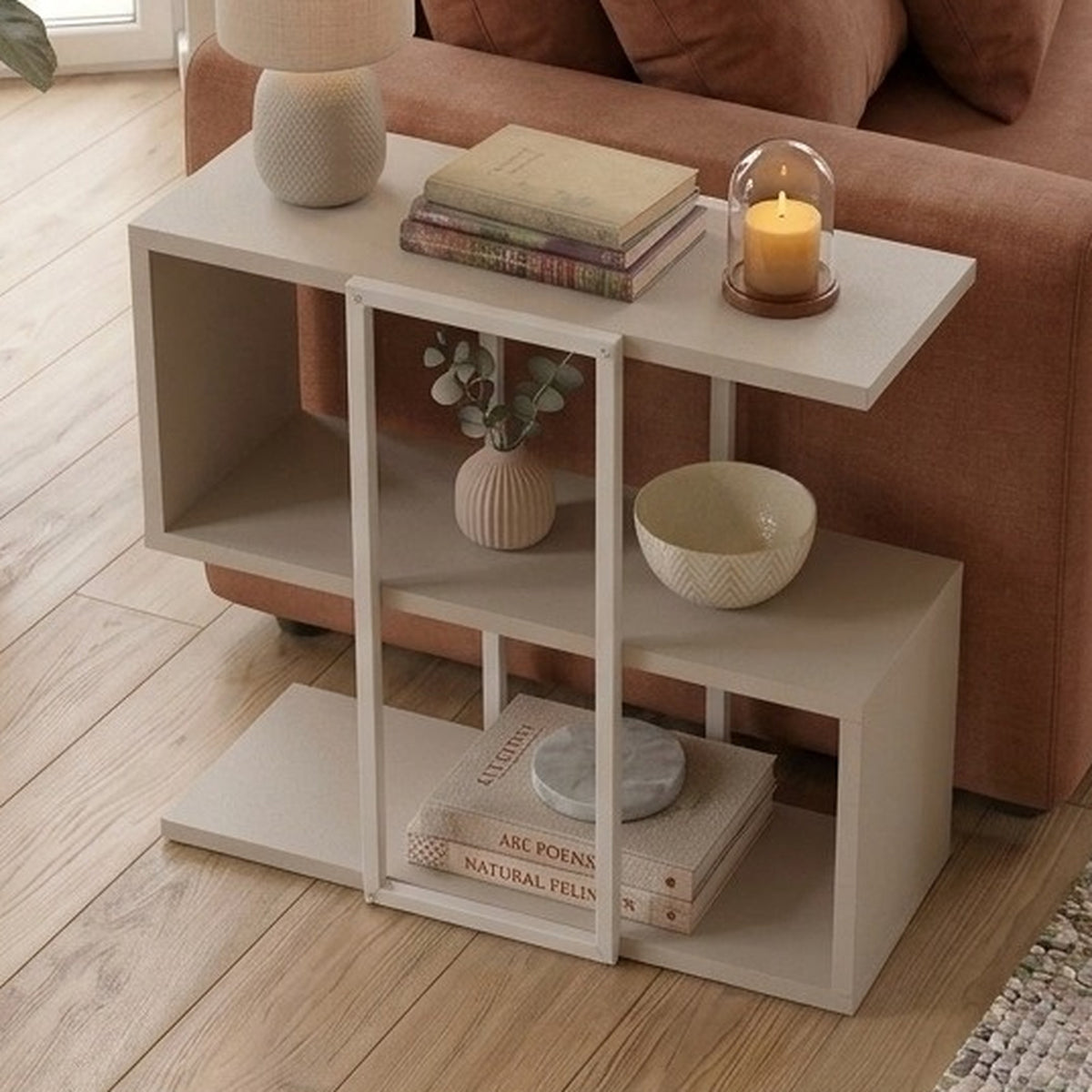 Grelle 56 cm Two-Tier Side Table with Metal Frame — Sandstone