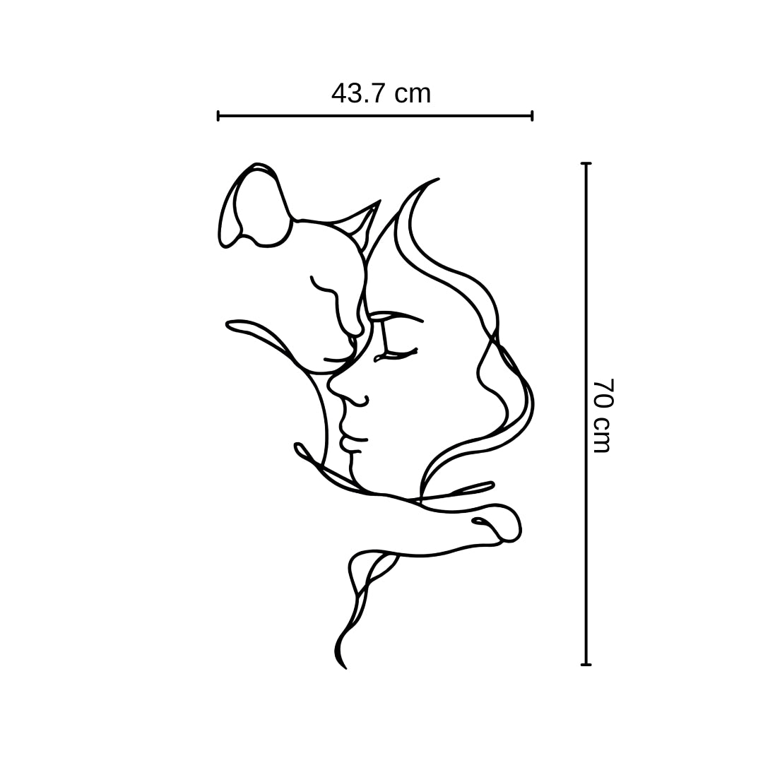 Cat Lover Metal Wall Art – 3D Metal Cat and Woman Wall Decor, 70x43.7 cm, Black