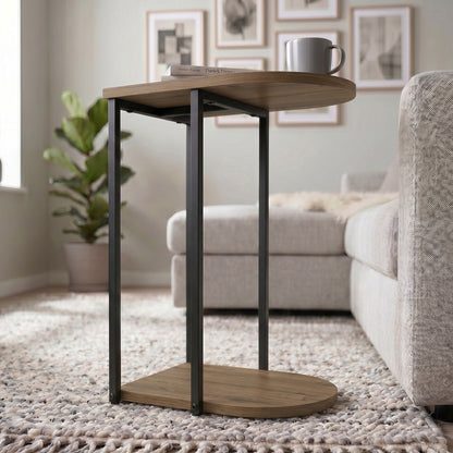 Yrsel 42cm Half-Round Side Table with Lower Shelf — Dark Oak Effect