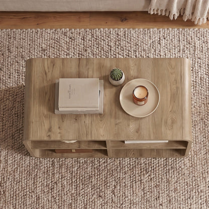 Bevund 80 cm Coffee Table with 4 Open Compartments — Natural Oak