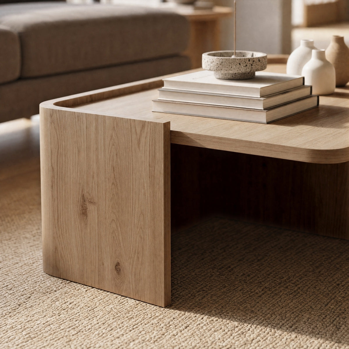 Pallow 82 cm Low Coffee Table with Solid Panel Ends — Natural Oak