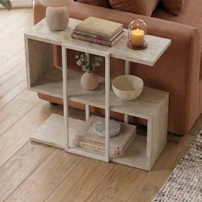 Grelle 56 cm Two-Tier Side Table with Metal Frame — Travertine