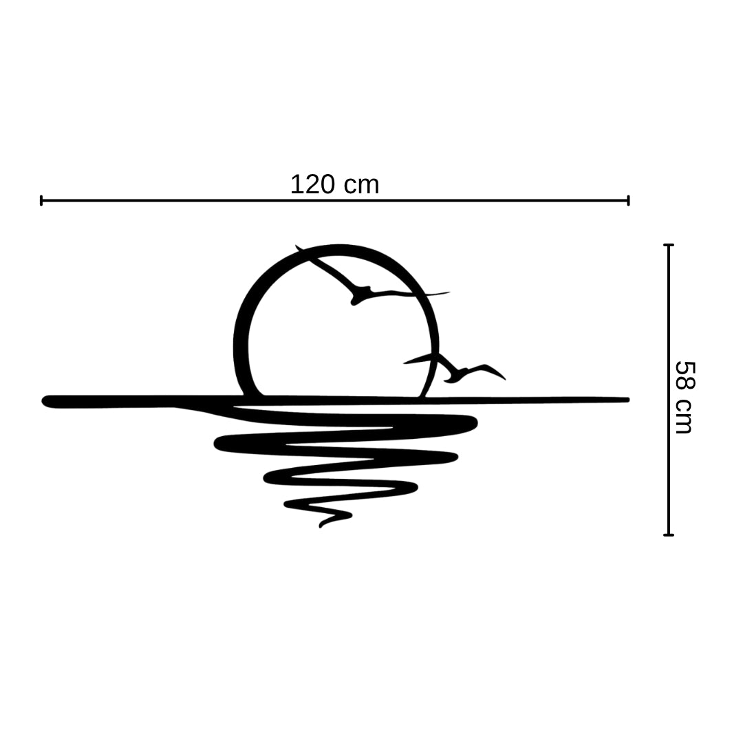 Sunset Metal Wall Art – 3D Minimal Seascape Wall Decor with Birds | 120x58 cm