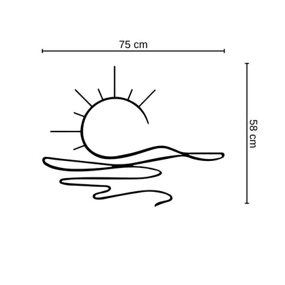 Sunrise Metal Wall Art – 3D Minimal Sun and Wave Decor | 75x58 cm | Indoor & Outdoor Use