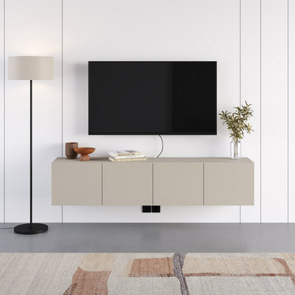 Hesmo 180cm Wall-Mounted TV Unit with 4 Soft-Close Doors — Sandstone