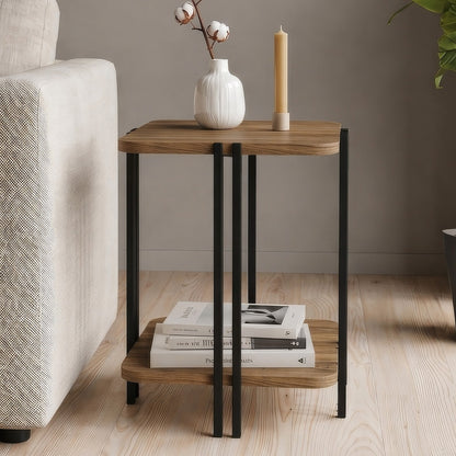 Zemlo 41cm Square 2-Tier Side Table with Metal Side Legs — Whiskey Oak