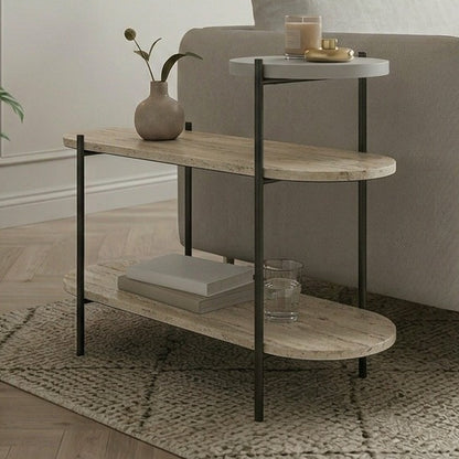 Fyrel 64cm 3-Tier Display Side Table with Metal Frame — Travertine
