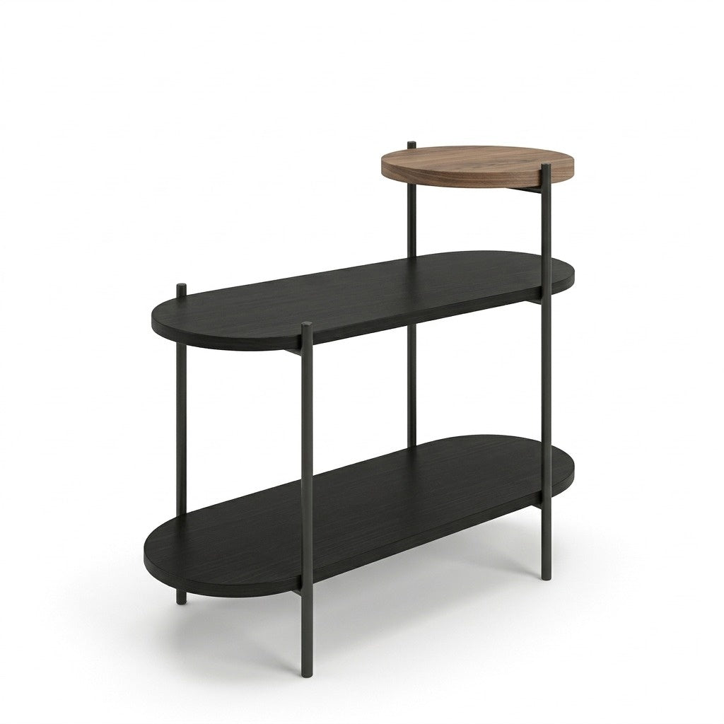 Fyrel 64cm 3-Tier Display Side Table with Metal Frame — Black Wood