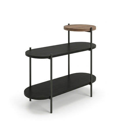 Fyrel 64cm 3-Tier Display Side Table with Metal Frame — Black Wood