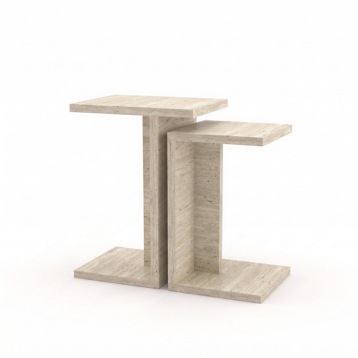 Jorsk C-Shaped Side Tables, Set of 2 (57 cm and 50 cm) — Travertine