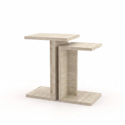 Jorsk C-Shaped Side Tables, Set of 2 (57 cm and 50 cm) — Travertine