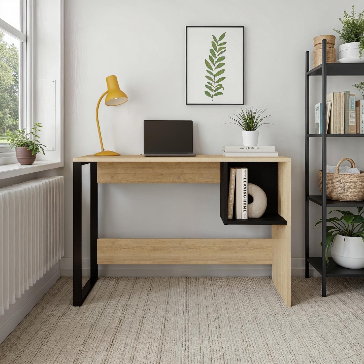 Small writing desk with durable wood top and sturdy black legs