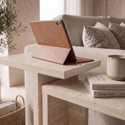 Jorsk C-Shaped Side Tables, Set of 2 (57 cm and 50 cm) — Travertine