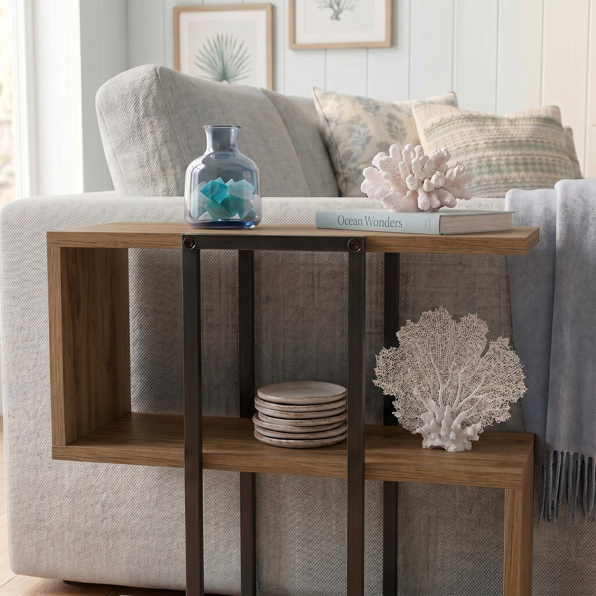 Grelle 56 cm Two-Tier Side Table with Metal Frame — Whiskey Oak