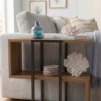 Grelle 56 cm Two-Tier Side Table with Metal Frame — Whiskey Oak
