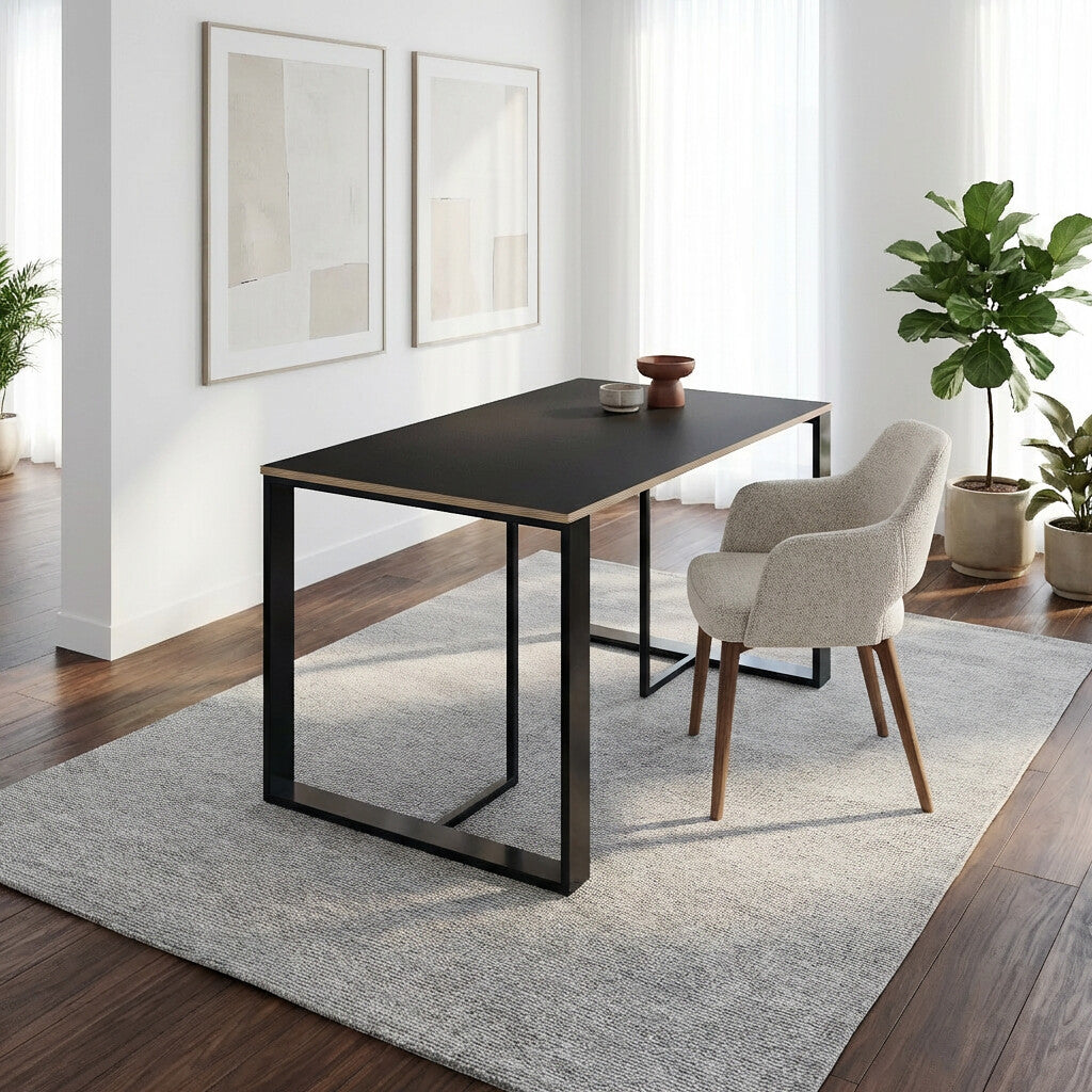 Kilnor 140x80cm Dining Table for 4 with Black Metal Legs — Black Wood