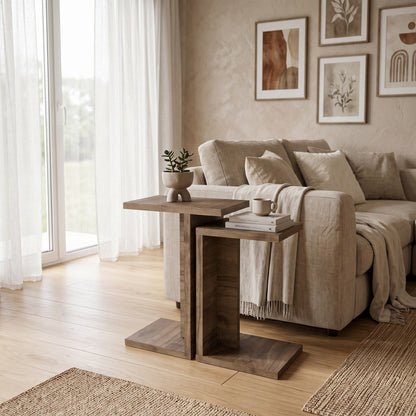 Jorsk C-Shaped Side Tables, Set of 2 (57 cm and 50 cm) — Natural Walnut Effect