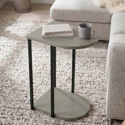 Yrsel 42cm Half-Round Side Table with Lower Shelf — Ash Green