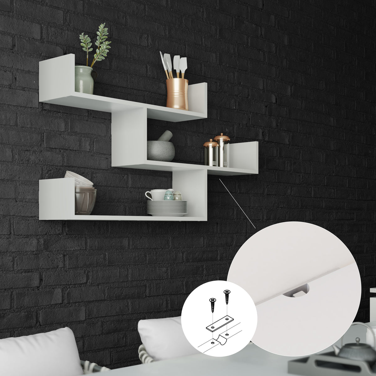 Snerra 119 cm 3-Tier Wall-Mounted Shelf Unit — Mocha Grey, image 3