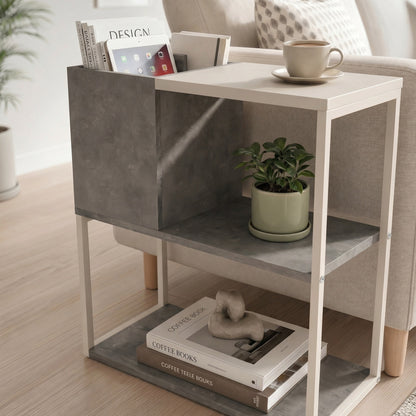 Hasvo 55 cm Multi-Tier Side Table with Cube Storage — Retro Grey