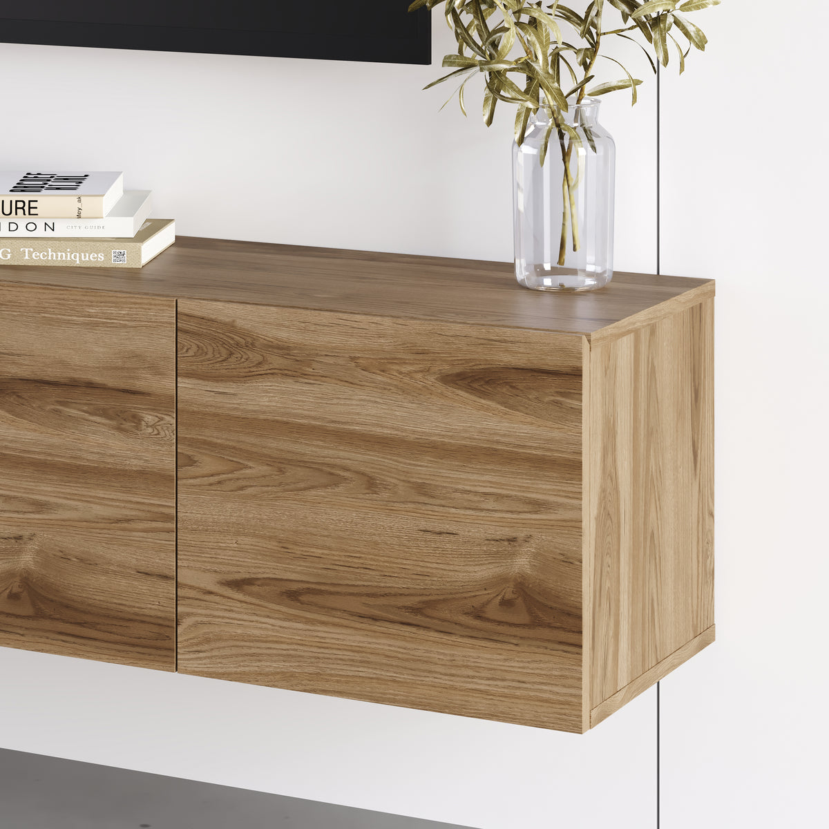 Hesmo 180cm Wall-Mounted TV Unit with 4 Soft-Close Doors — Whiskey Oak