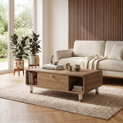 Dovrin 100 cm Coffee Table with Soft-Close Door Storage — Natural Oak