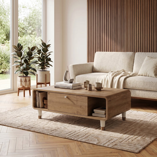 Dovrin 100 cm Coffee Table with Soft-Close Door Storage — Natural Oak