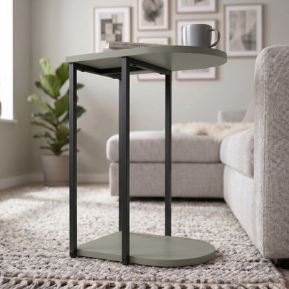 Yrsel 42cm Half-Round Side Table with Lower Shelf — Ash Green