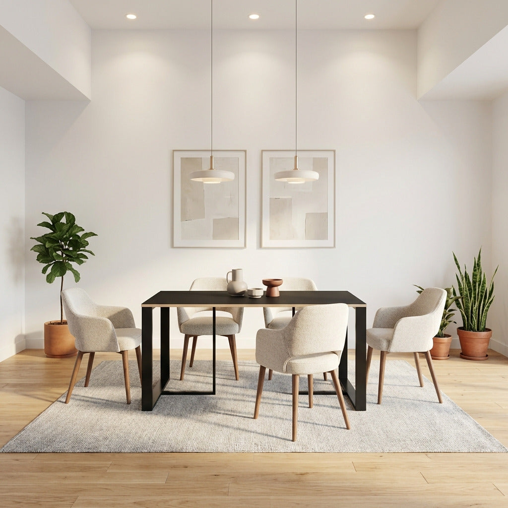Kilnor 140x80cm Dining Table for 4 with Black Metal Legs — Black Wood