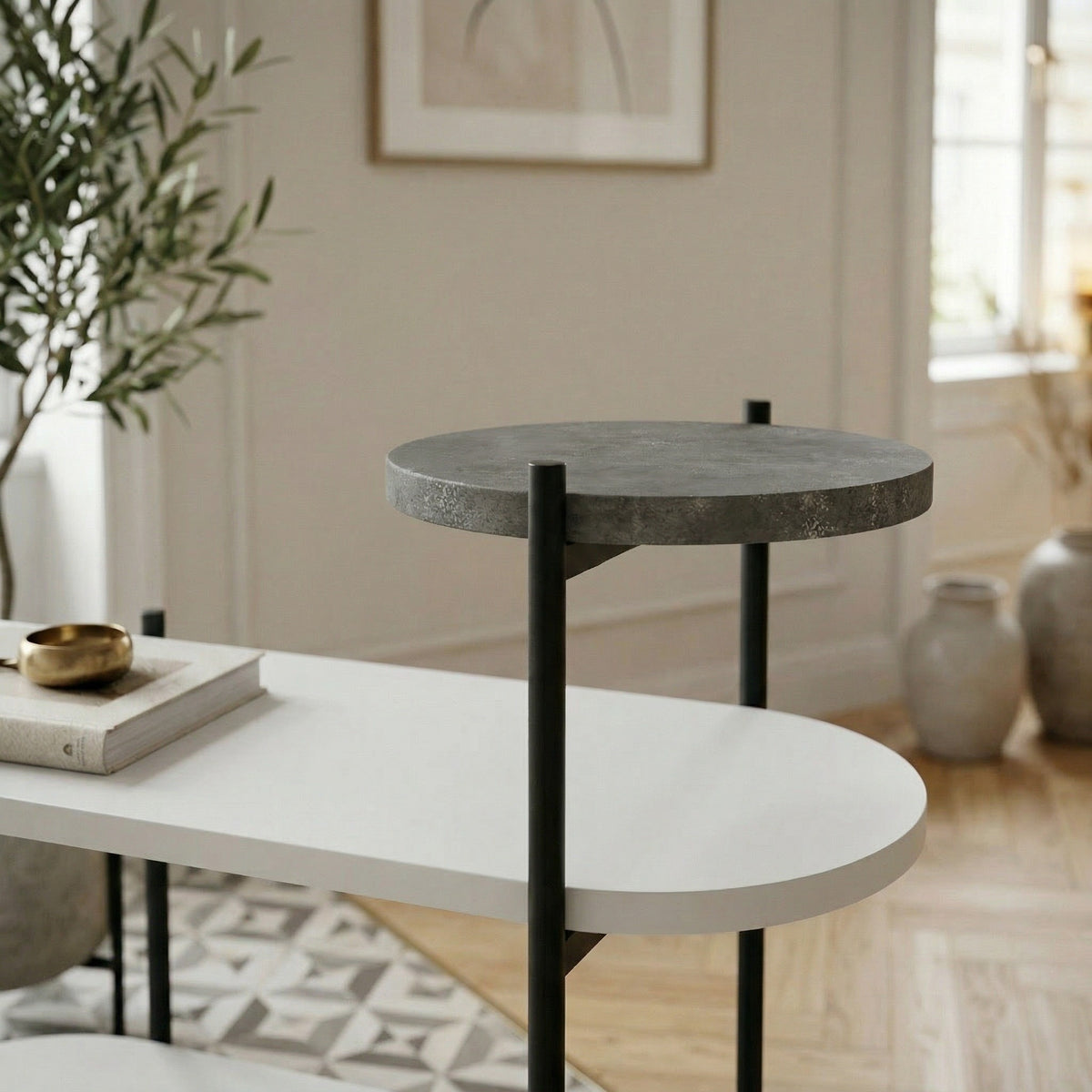 Fyrel 64cm 3-Tier Display Side Table with Metal Frame — White
