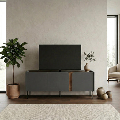 Eskor 140cm TV Stand with 3 Soft-Close Doors & 5 Shelves — Natural Oak, Anthracite