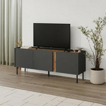 Eskor 140cm TV Stand with 3 Soft-Close Doors & 5 Shelves — Natural Oak, Anthracite