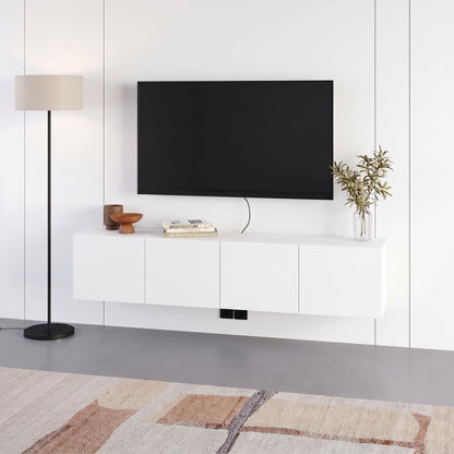 Hesmo 180cm Wall-Mounted TV Unit with 4 Soft-Close Doors — White