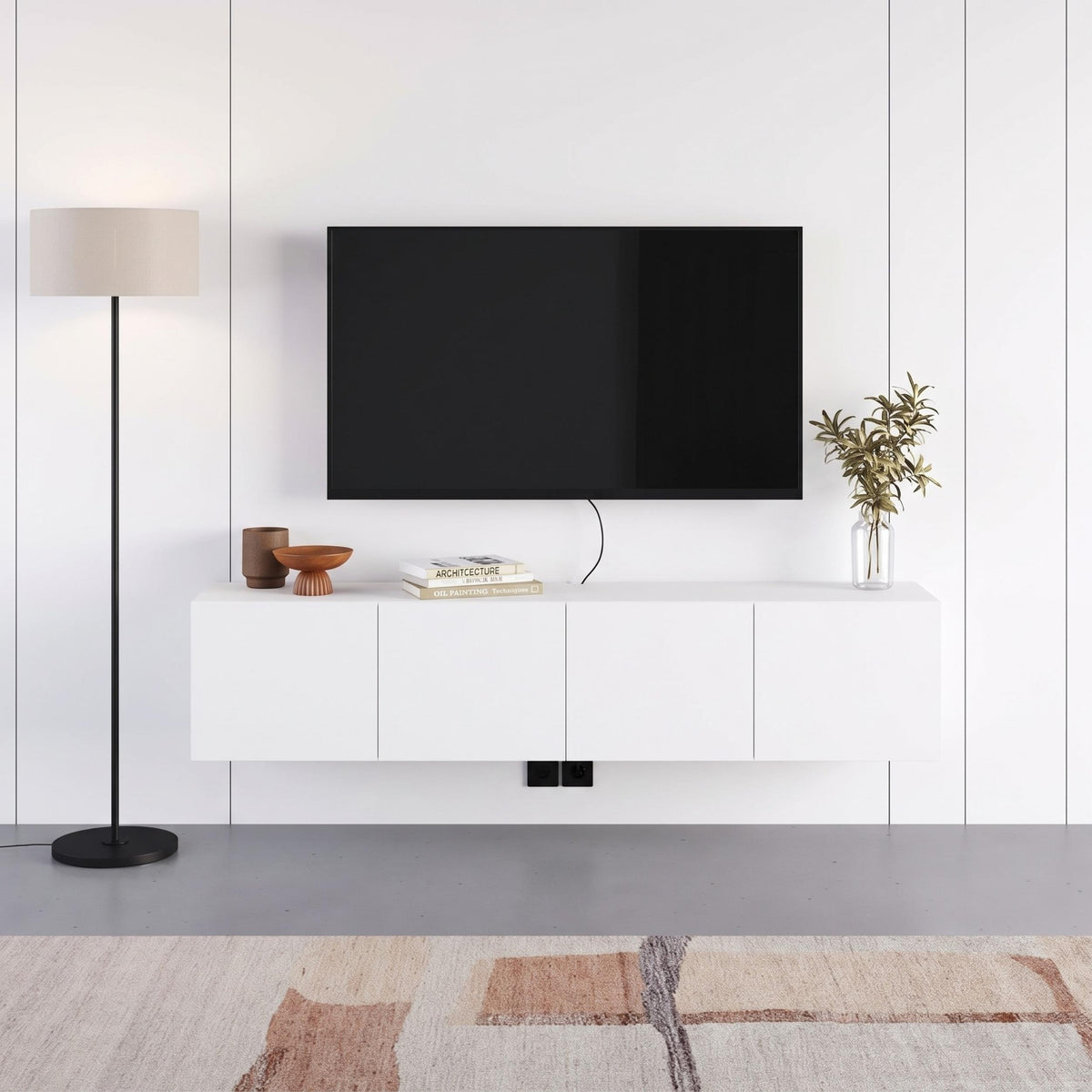 Hesmo 180cm Wall-Mounted TV Unit with 4 Soft-Close Doors — White