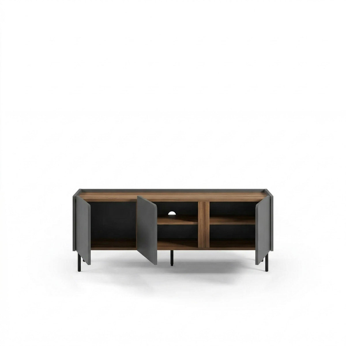Eskor 140cm TV Stand with 3 Soft-Close Doors & 5 Shelves — Natural Oak, Anthracite