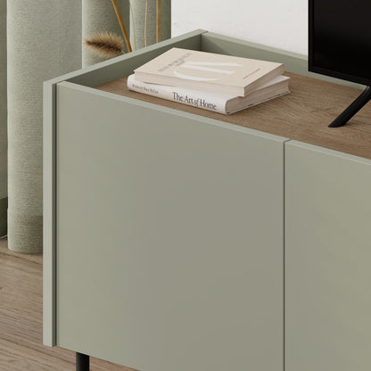Eskor 140cm TV Stand with 3 Soft-Close Doors & 5 Shelves — Natural Oak, Ash Green