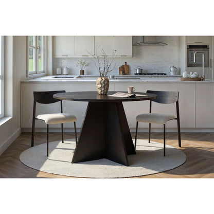 Tamsk 120cm Round Dining Table for 4 with Panel Legs — Black Wood