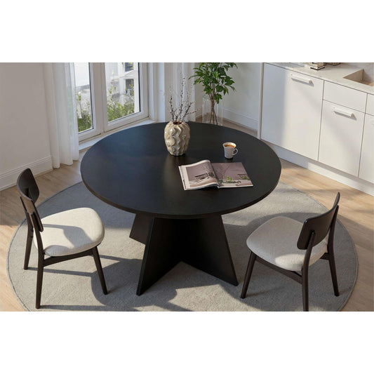 Tamsk 120cm Round Dining Table for 4 with Panel Legs — Black Wood