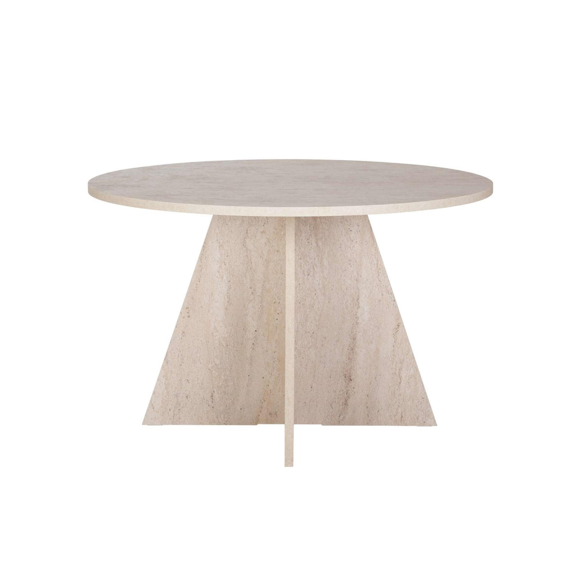 Tamsk 120cm Round Dining Table for 4 with Panel Legs — Travertine