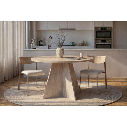 Tamsk 120cm Round Dining Table for 4 with Panel Legs — Travertine