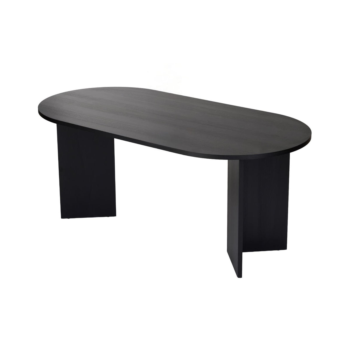 Vanrik 180x90cm Oval Dining Table with Twin Panel Legs — Travertine, Dark Brown Oak Effect
