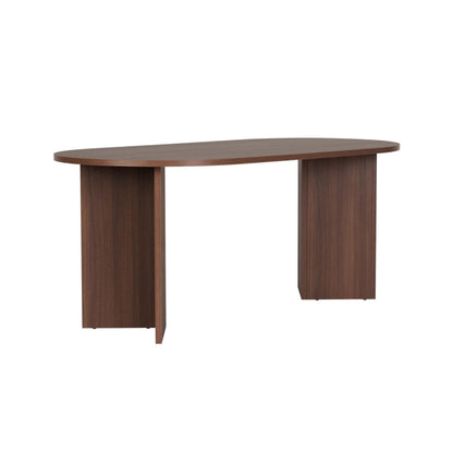 Vanrik 180x90cm Oval Dining Table with Twin Panel Legs — Dark Brown Oak Effect